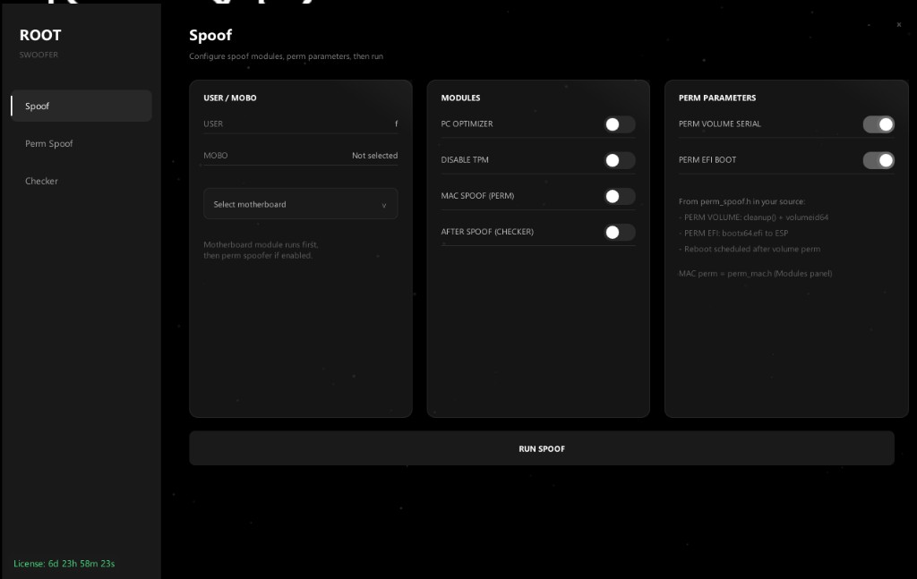 HWID Spoofer interface