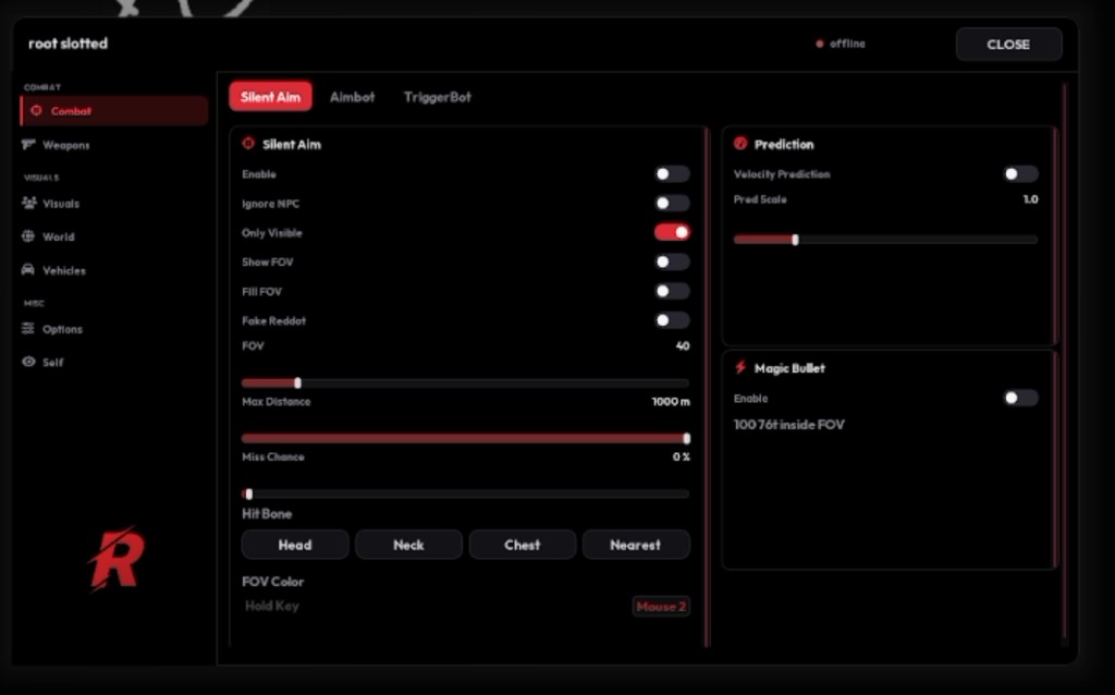 Root slotted menu — Silent Aim